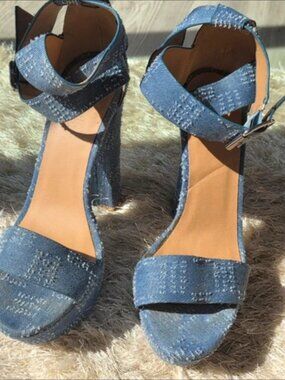 Distressed denim platform heels 6